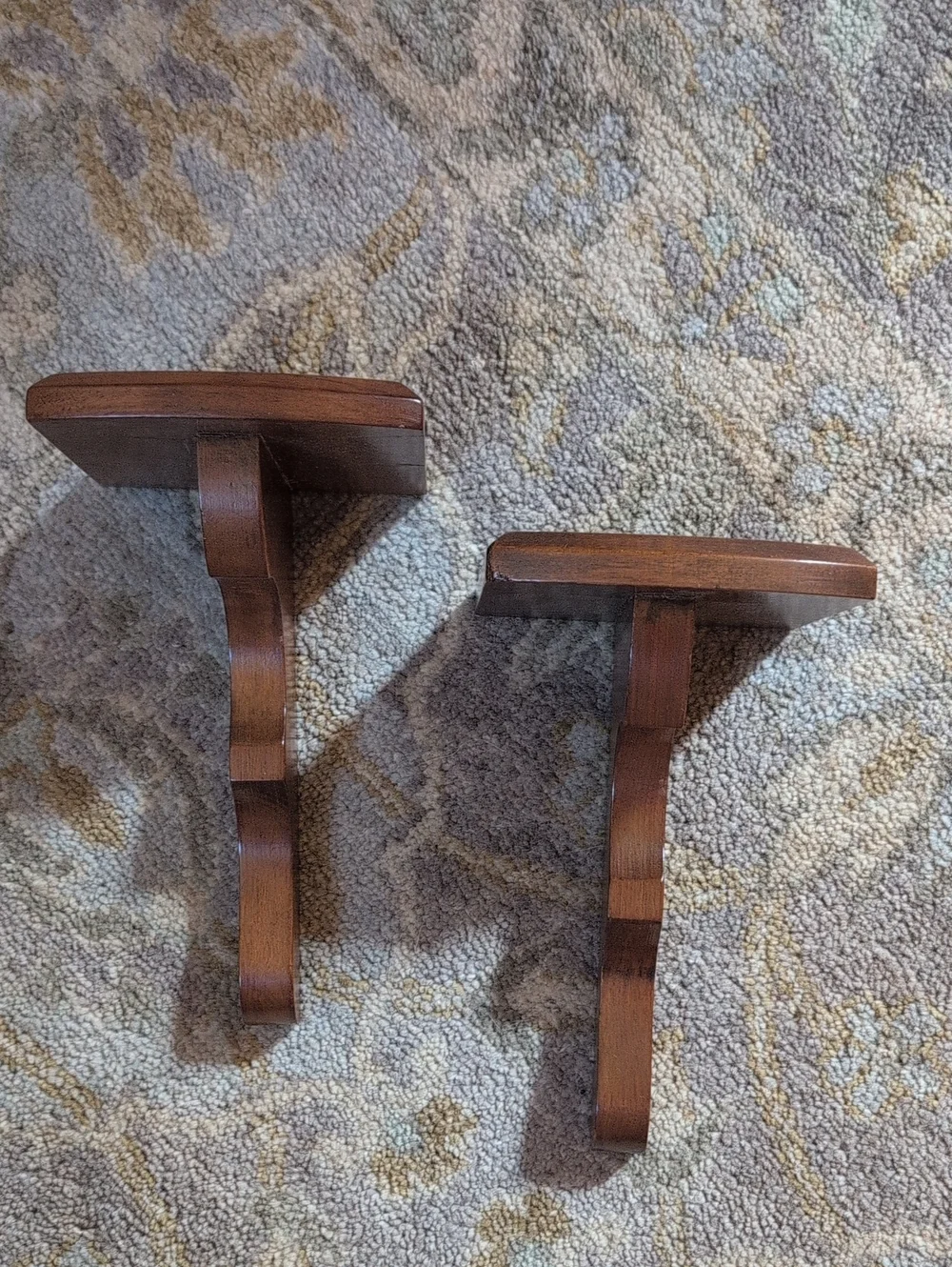 Vintage Wooden Wall Shelf Bracket Pair - Brown